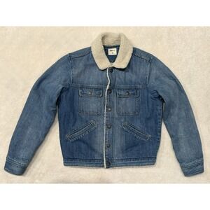 GAP Women's Denim Sherpa Lined Jacket Sz XS Cotton Snap Pockets‎ Y2K Trucker EUC